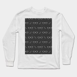 Glasses Pattern | 2 White BG Black Long Sleeve T-Shirt
